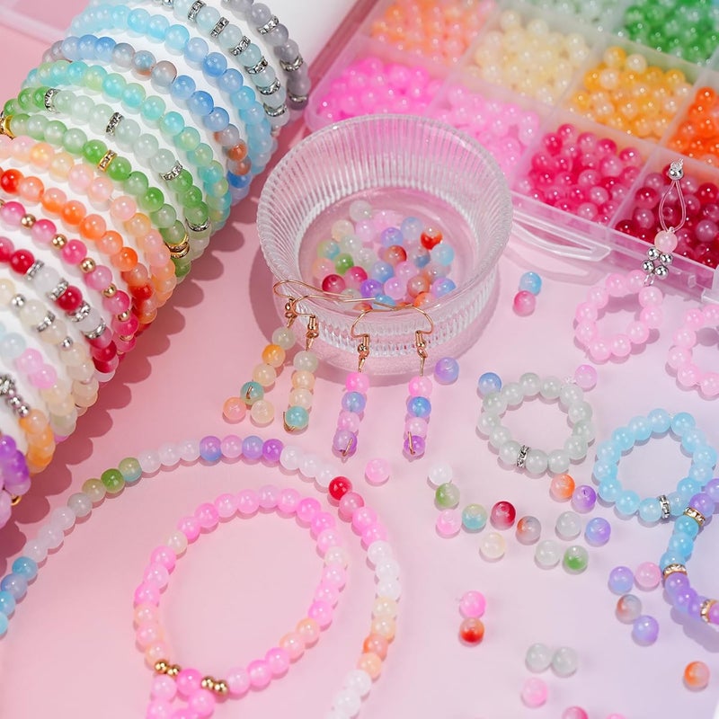 Sunlode Glass Beads for Bracelets 1400pcs Bracelet Making Kit 6mm Glass Bead for Jewelry Making Bracelet Beads 24 Colors Crystal Beads Adult Jewelry Making Supplies Round Glass Beads (24 Gradients) - Image 2